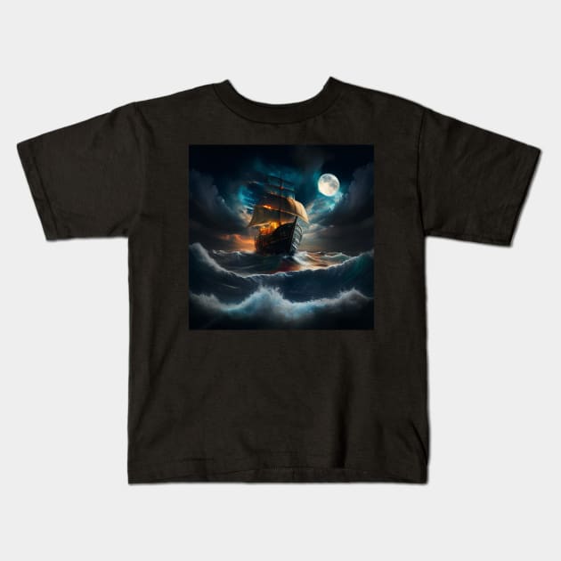 Ocean Storm Sail Kids T-Shirt by D3monic